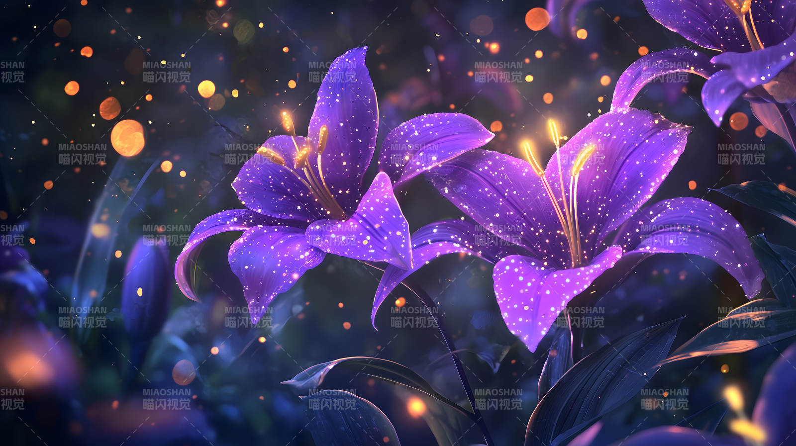 星光闪耀的紫色百合图片