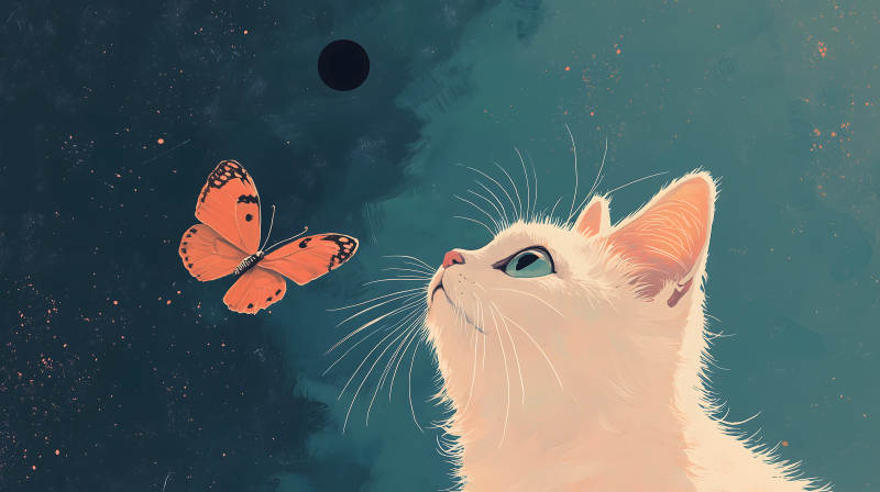 猫咪与蝴蝶图片