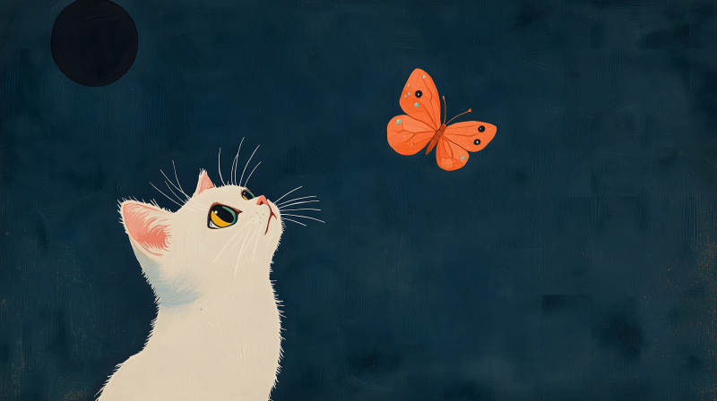 猫咪仰望飞舞的蝴蝶图片