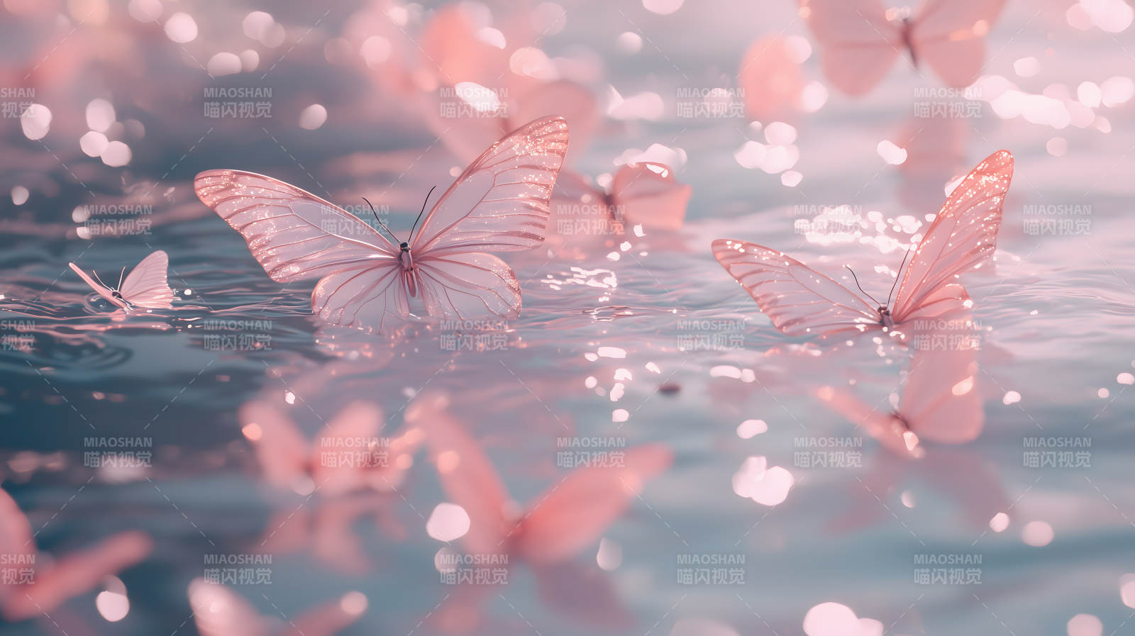 粉色蝴蝶与水面图片
