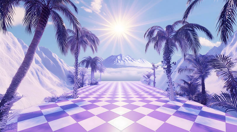 梦幻紫罗兰棕榈雪山图片