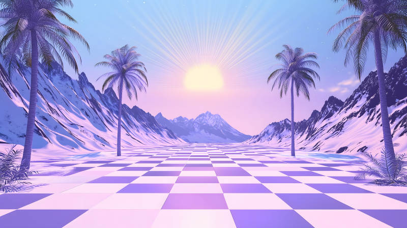 梦幻雪山椰林棋盘图片