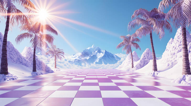 梦幻雪山椰林广场图片