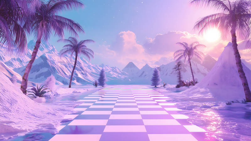 梦幻雪山椰林棋盘路图片