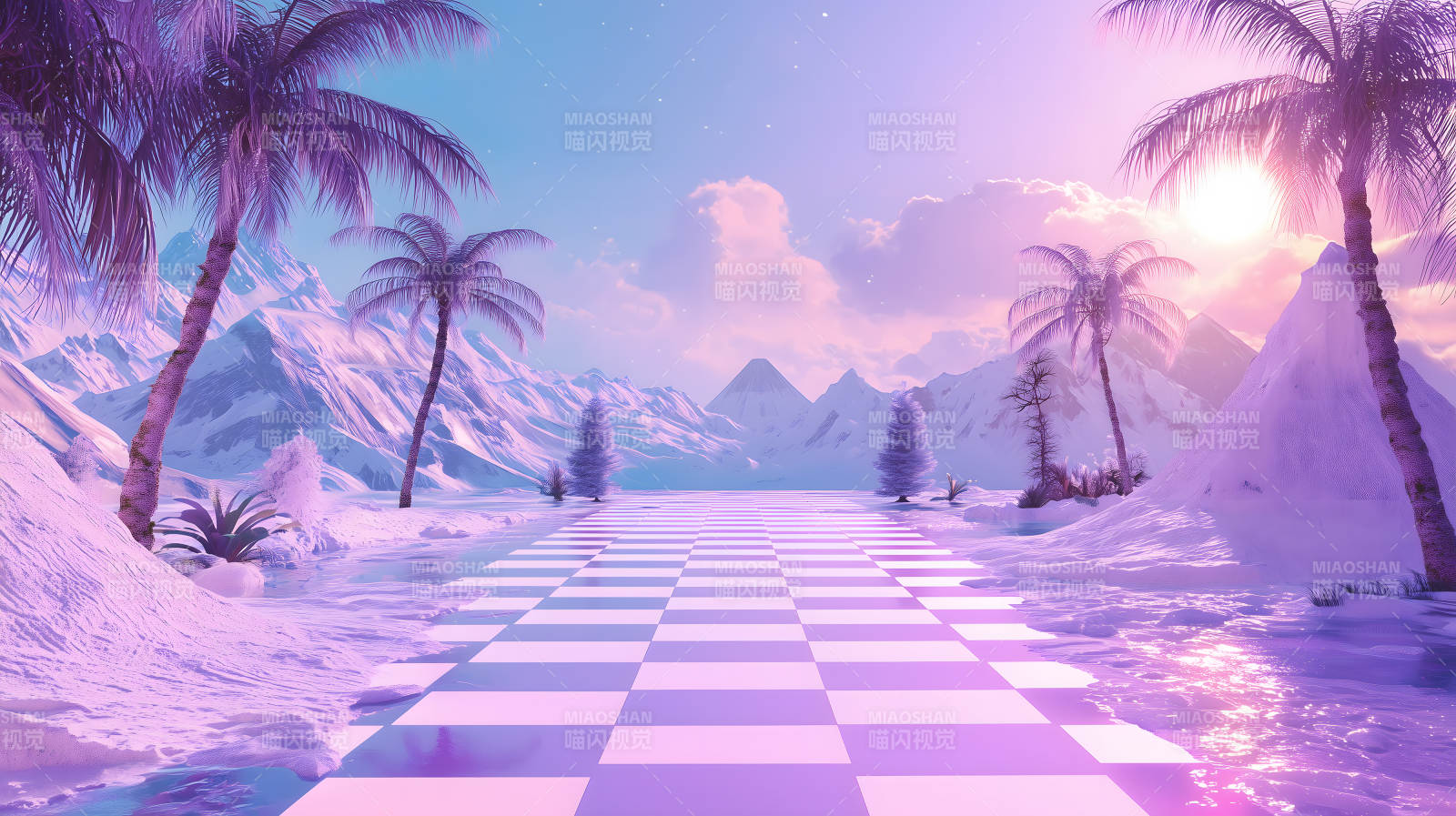 梦幻雪山椰林棋盘路图片