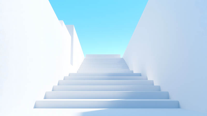 通往蓝天的白色阶梯图片
