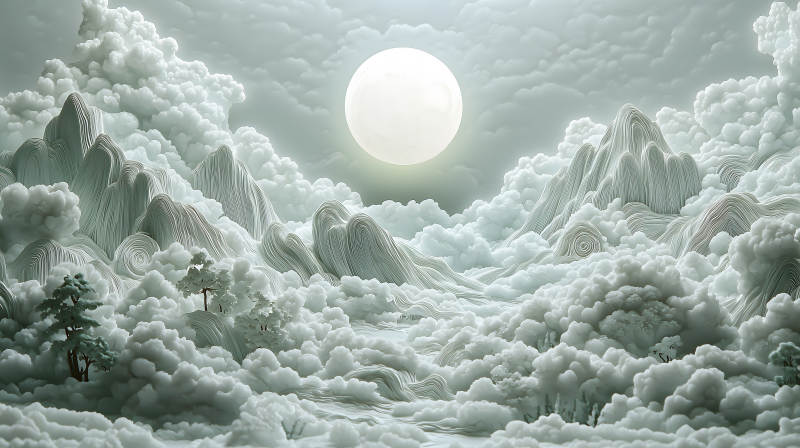 云海仙境月夜图片