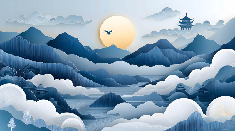 水墨山河图图片