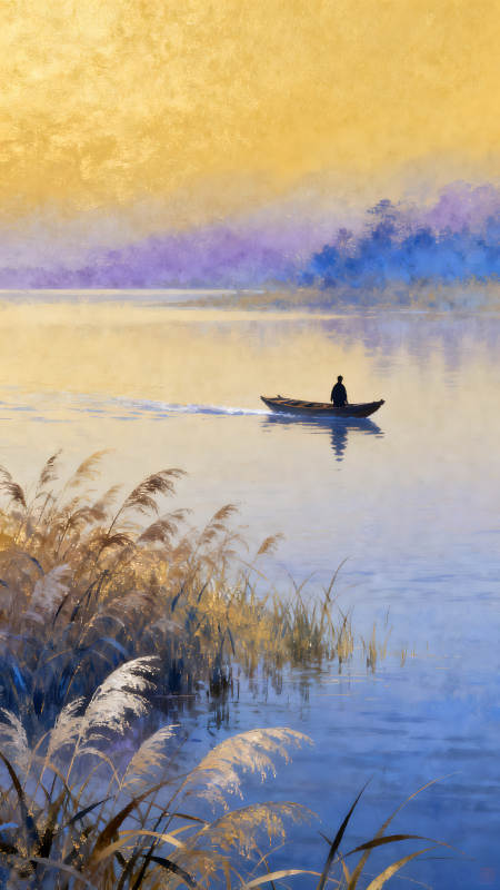 晨曦划船意境深远图片