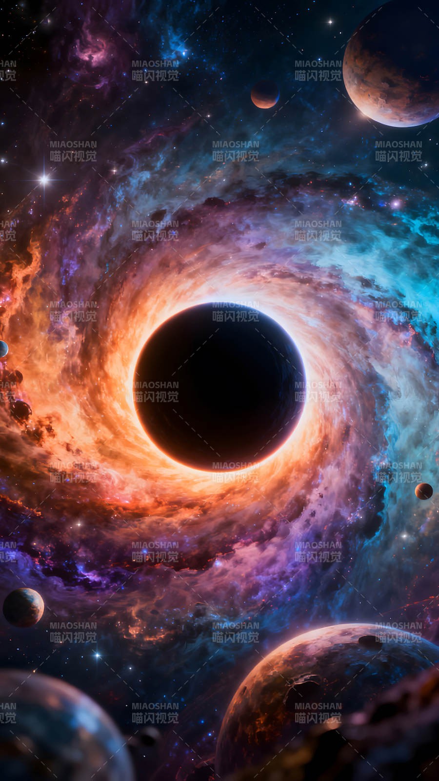 宇宙漩涡与行星群的奇幻景象图片