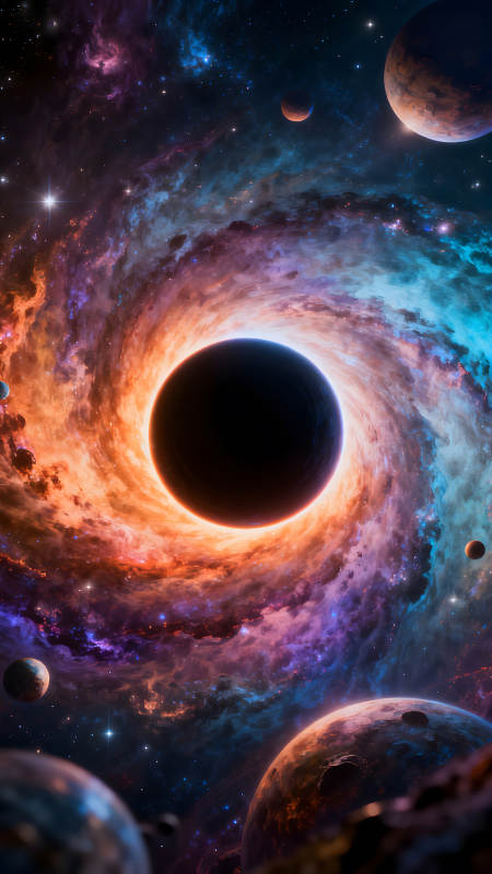 宇宙漩涡与行星群的奇幻景象图片