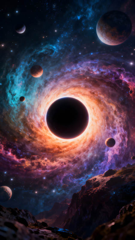 宇宙黑洞漩涡与行星交织的星空图片