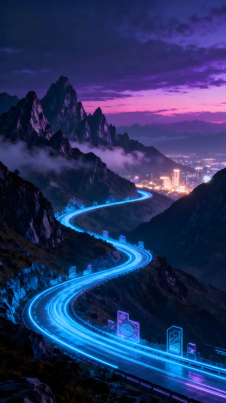 夜幕下的山路科技感十足图片