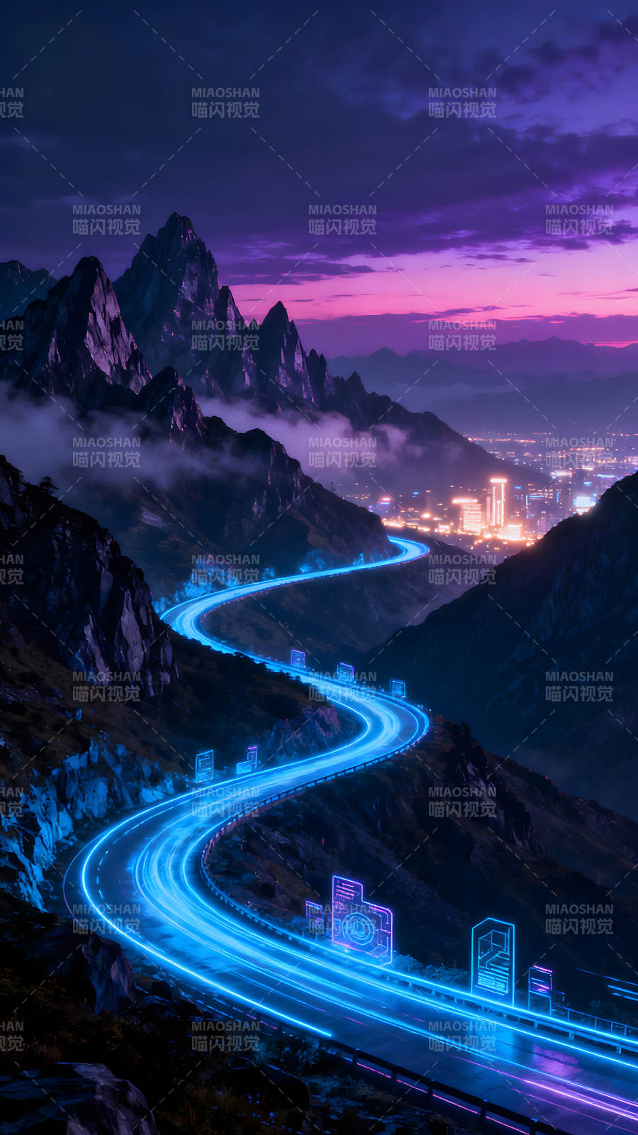 夜幕下的山路科技感十足图片