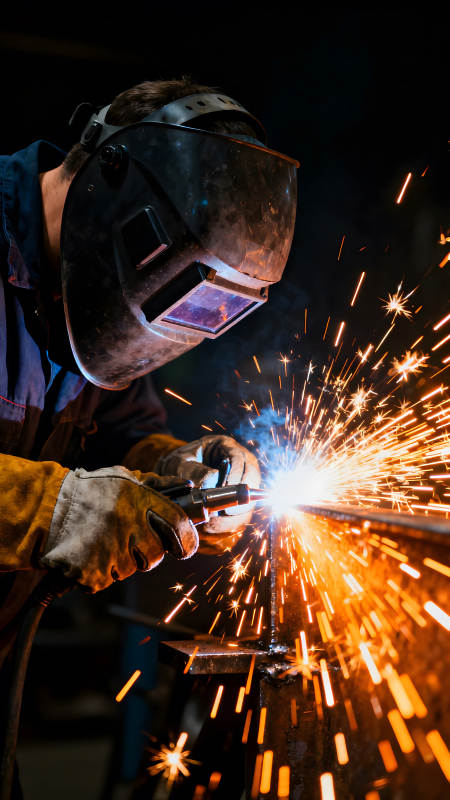 焊接工人工作场景火花四溅图片