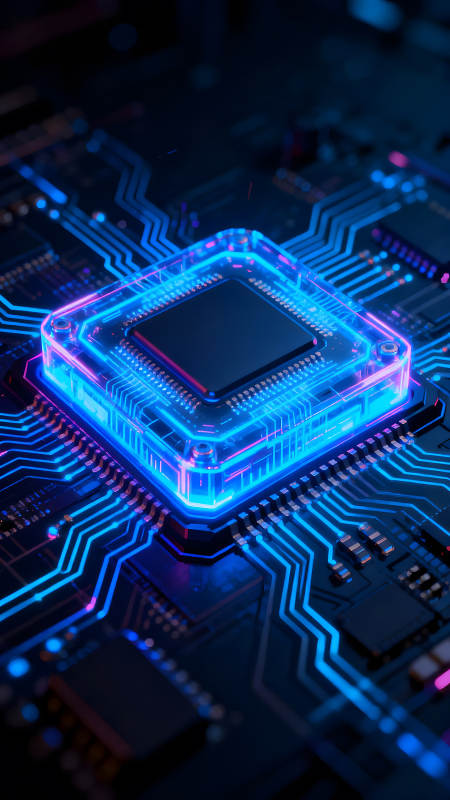 芯片电路板特写蓝色光效图片