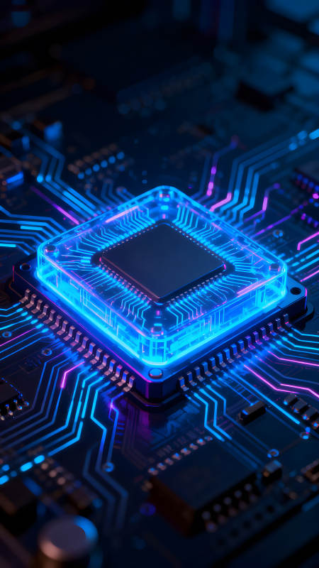 芯片电路蓝色光效特写图片