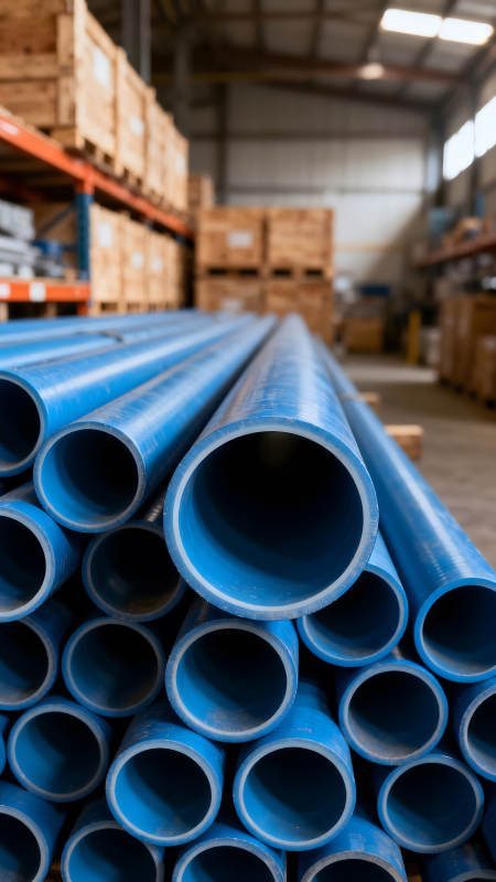 仓库里的蓝色管道特写图片