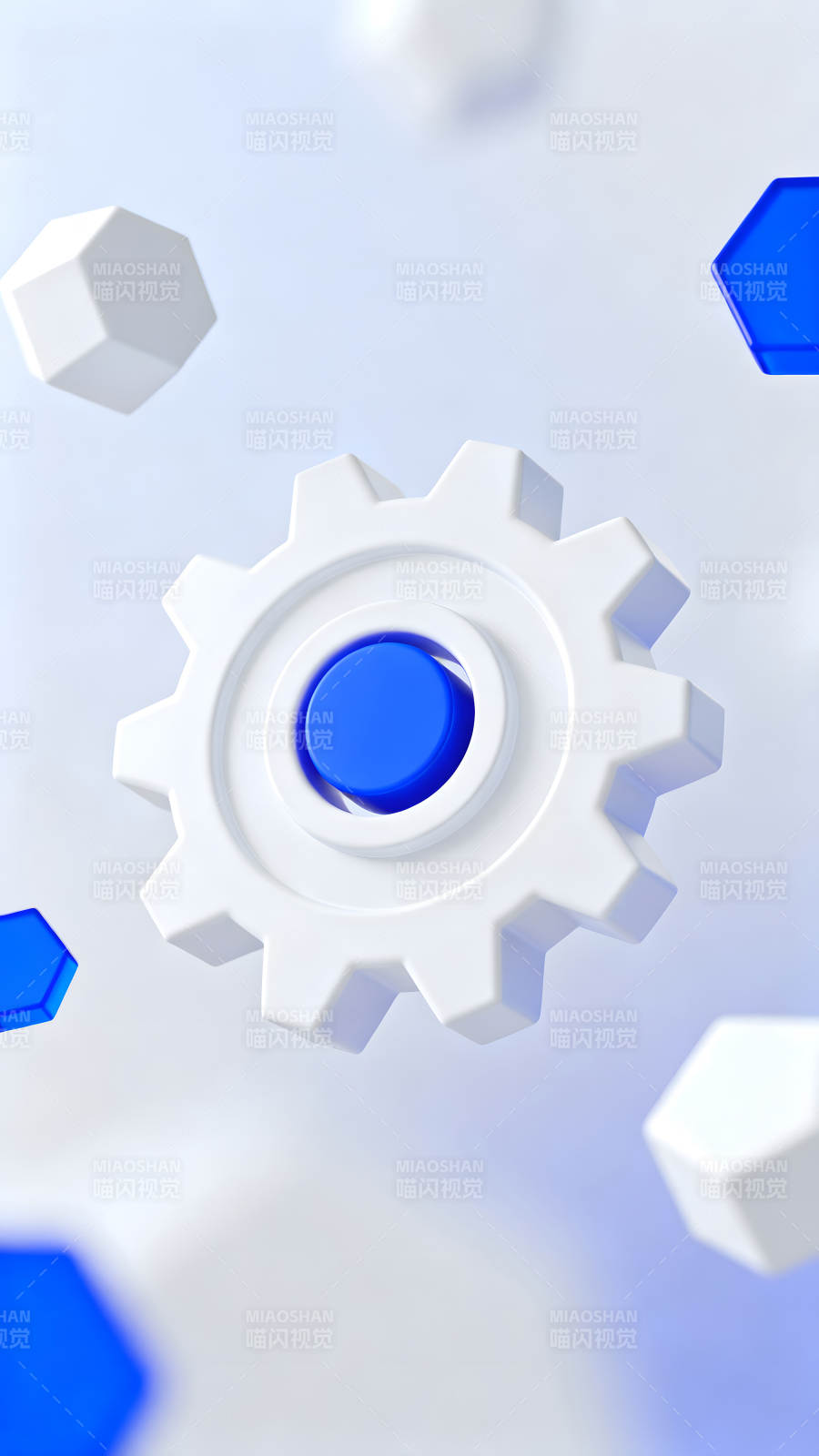 白色齿轮蓝色圆点几何图形背景图片