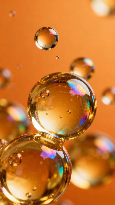 金黄色气泡悬浮特写镜头图片