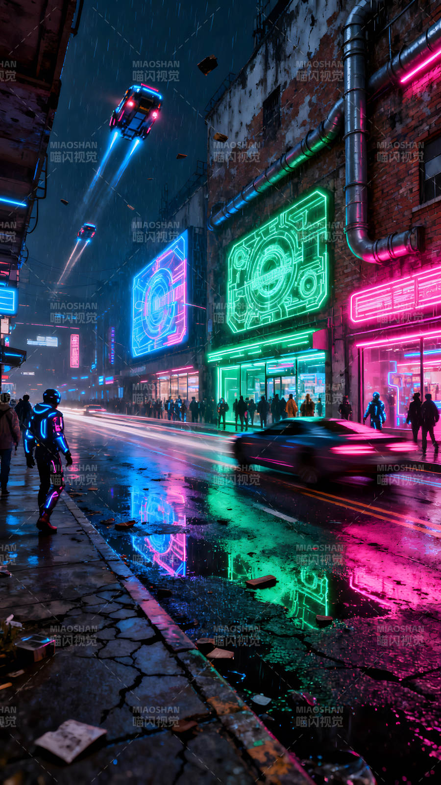 霓虹灯下的未来都市雨夜图片