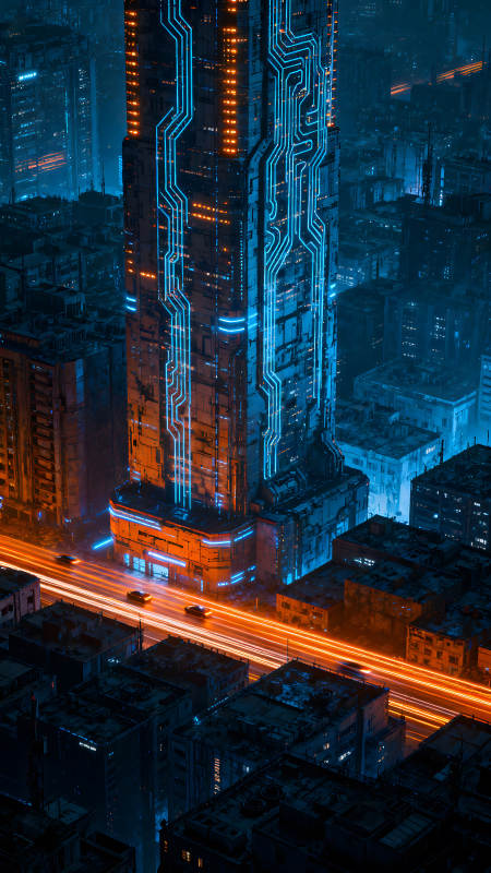 赛博朋克风格城市夜景高楼大厦图片