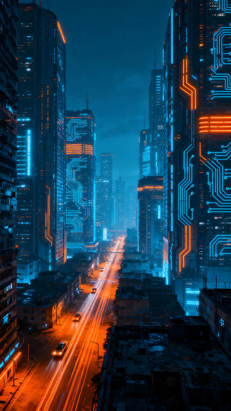 赛博朋克都市夜景霓虹灯光图片