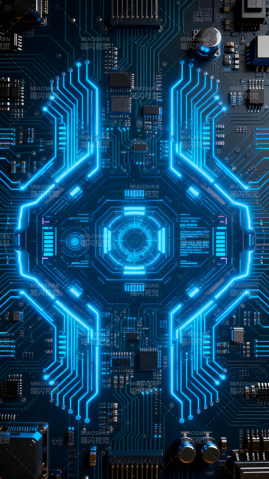 电路板科技感十足的蓝光图片