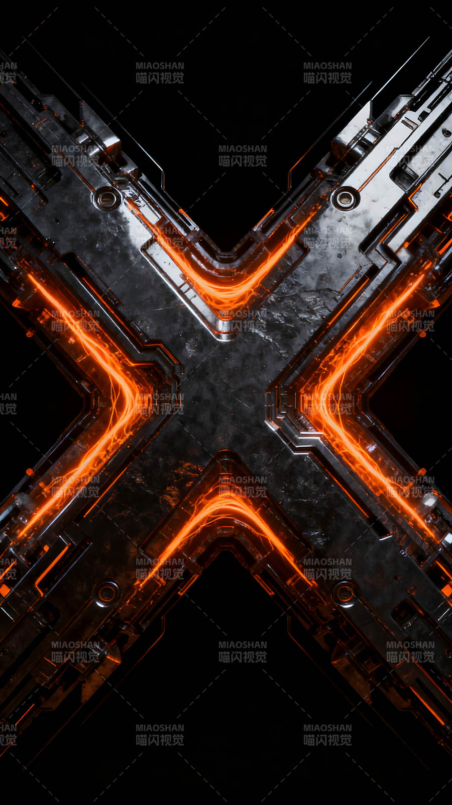 金属X结构橙色能量脉冲图片