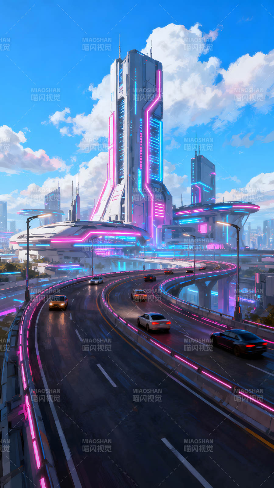 未来城市风光道路车辆流动图片