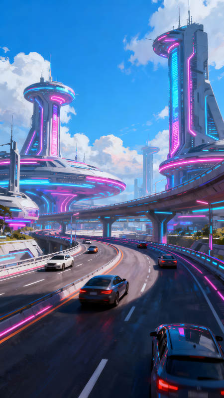 未来城市道路交通繁忙图片