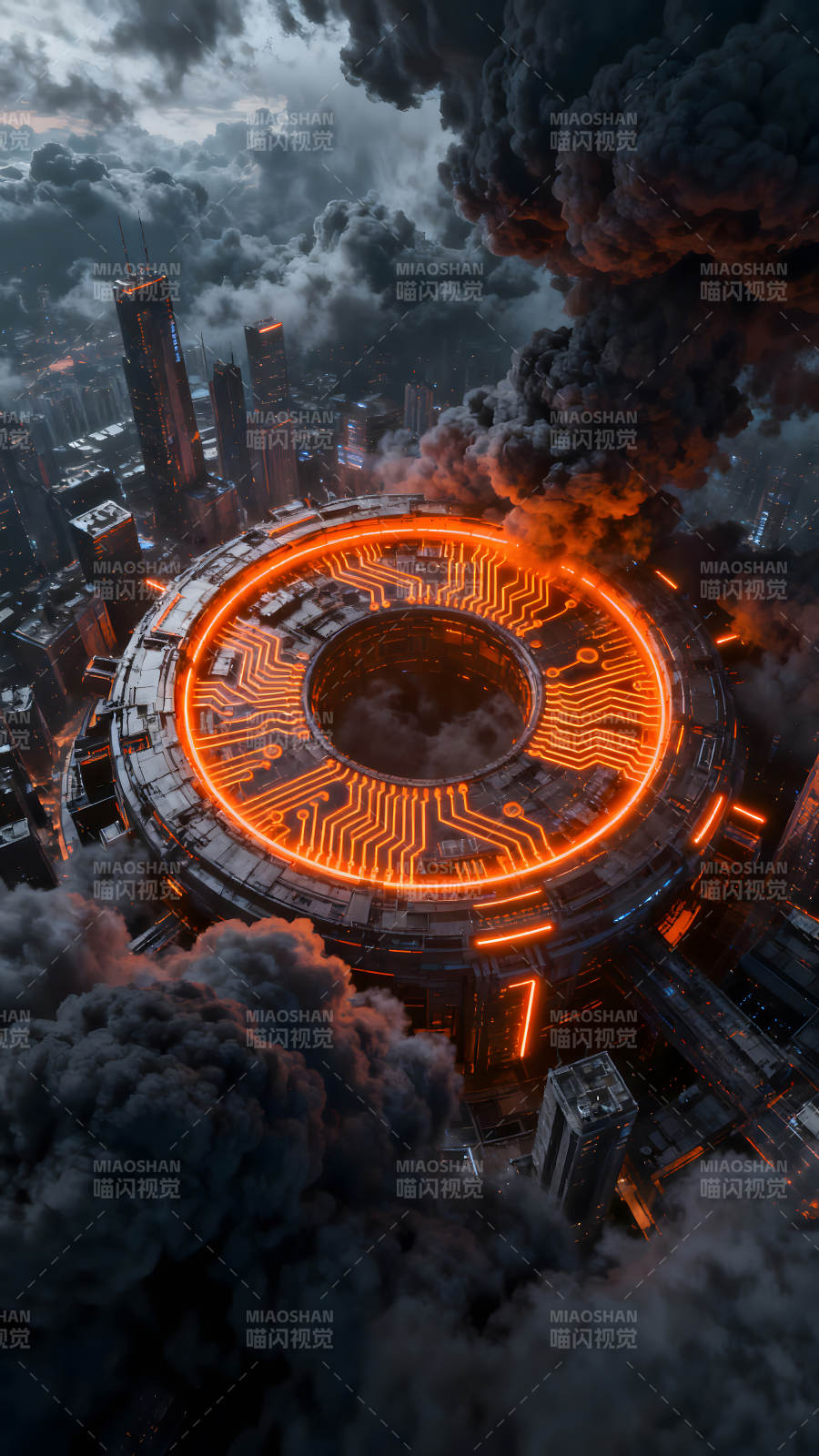 赛博朋克风格城市与电路结构图片