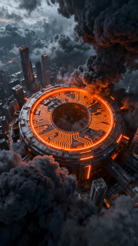 赛博朋克风格城市与电路结构图片