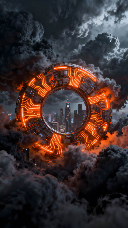 科幻城市环绕科技漩涡图片