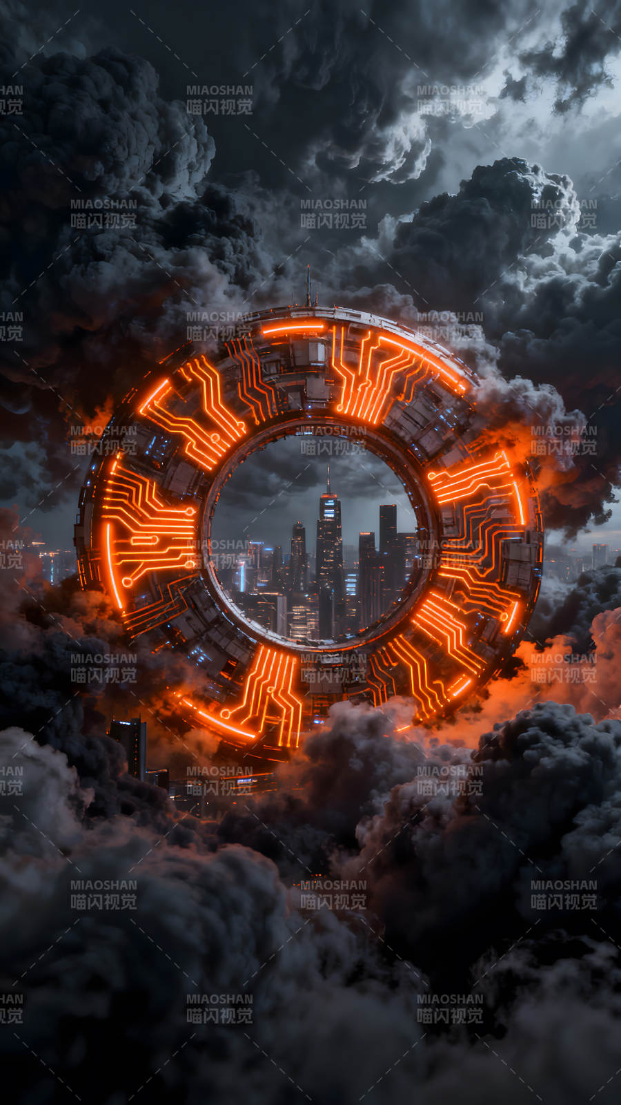 科幻城市环绕科技漩涡图片