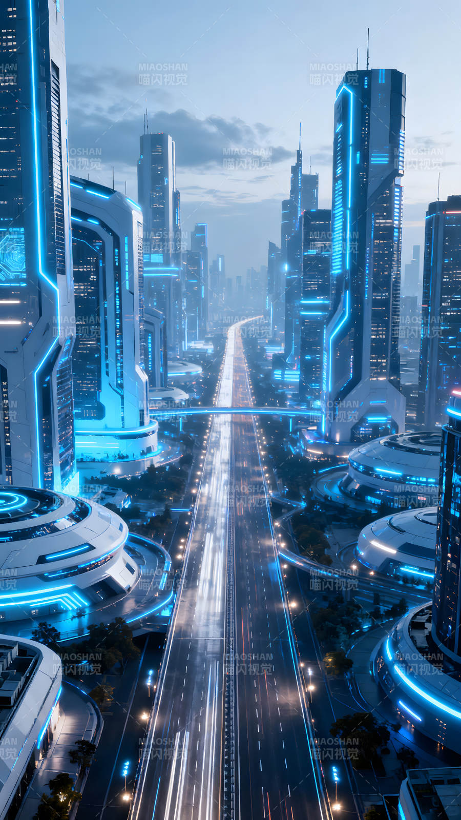 未来城市夜景公路穿梭科技感十足图片