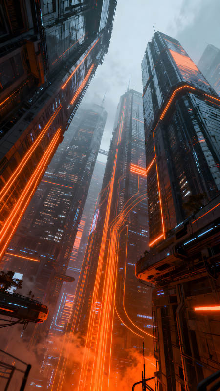 科幻未来城市高楼林立灯光闪烁图片