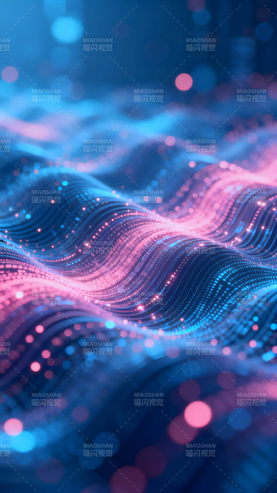 蓝粉色波浪线数据特效图片