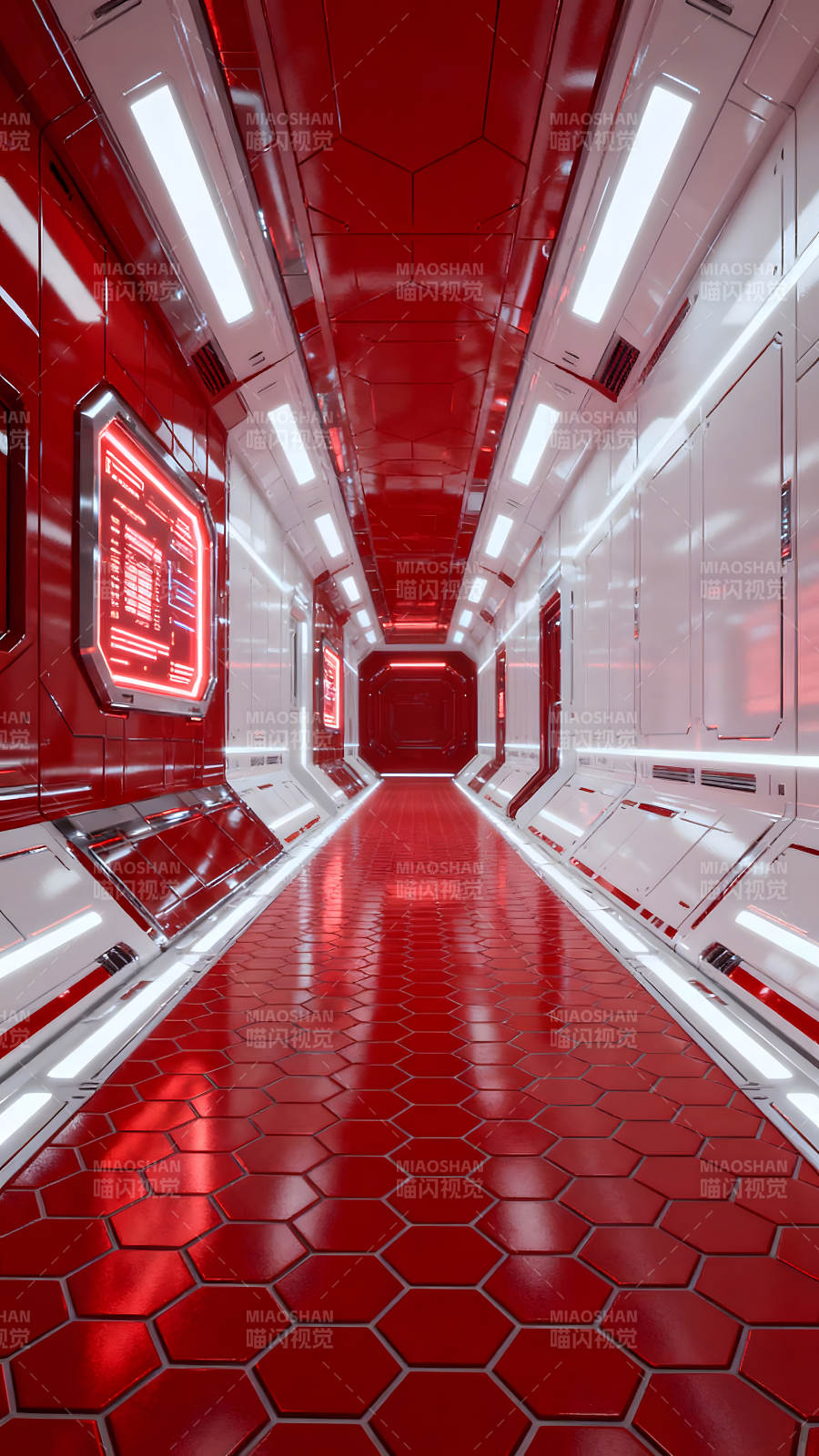 科幻风格的红色走廊设计图片