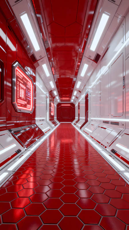 科幻风格的红色走廊设计图片