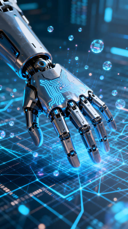 机器人手臂触碰电路板科技感十足图片