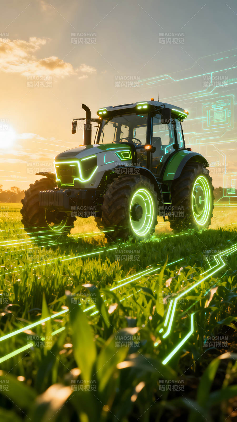 未来农业智能拖拉机耕作图片