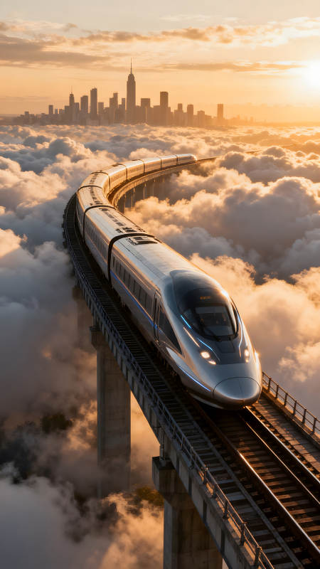 云中列车穿梭都市图片