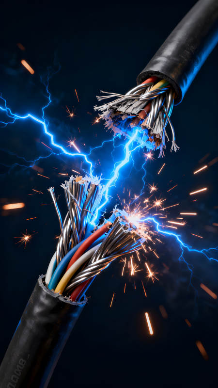 断裂电缆与闪电冲击图片