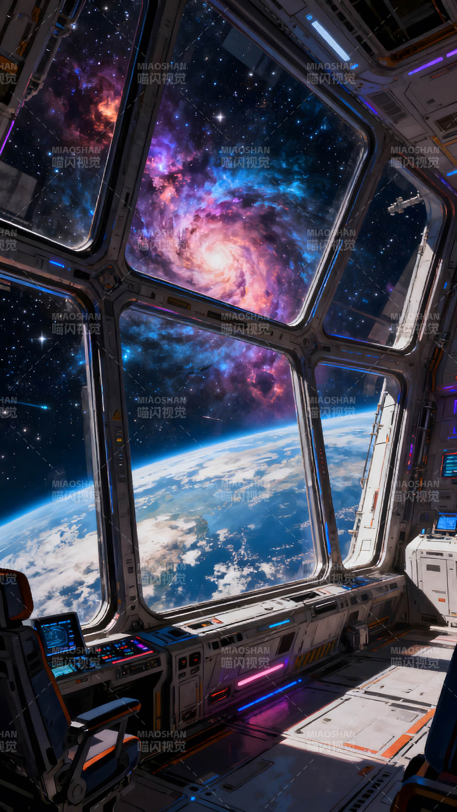 宇宙飞船观景窗外的壮丽景象图片