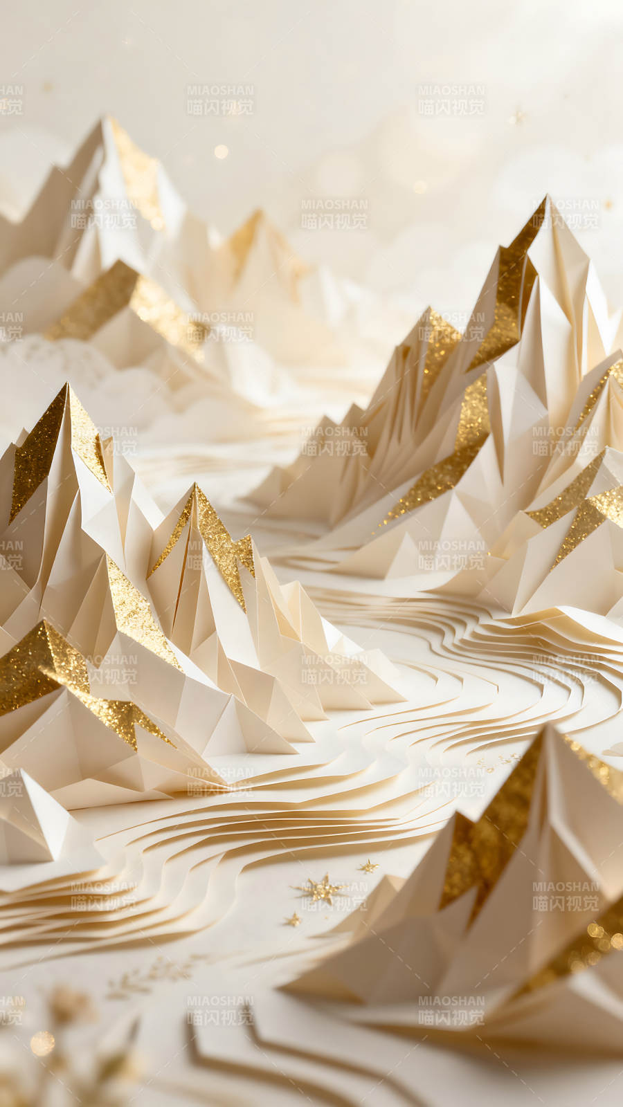 纸艺金色山脉景观图片
