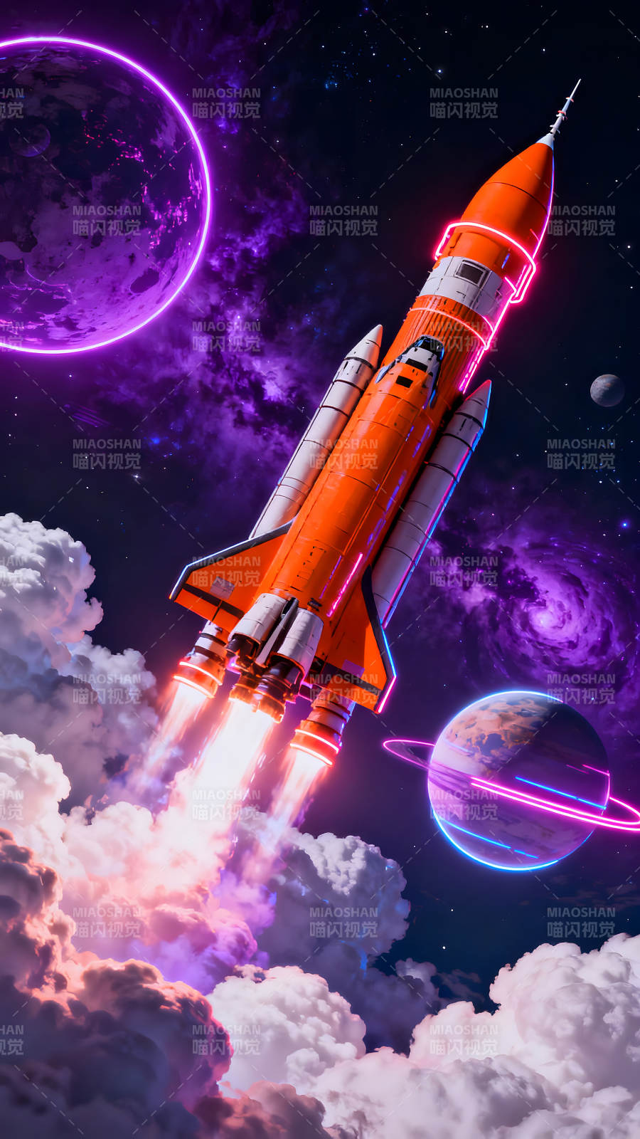 宇宙飞船冲向太空绚丽的星空图片