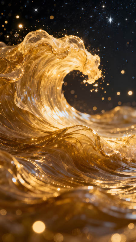 金色的波浪在星空中闪耀图片