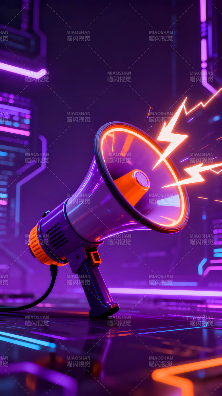 霓虹灯扩音器与闪电特效图片