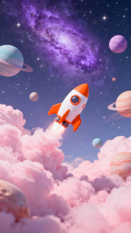 火箭冲向宇宙云层环绕星球图片